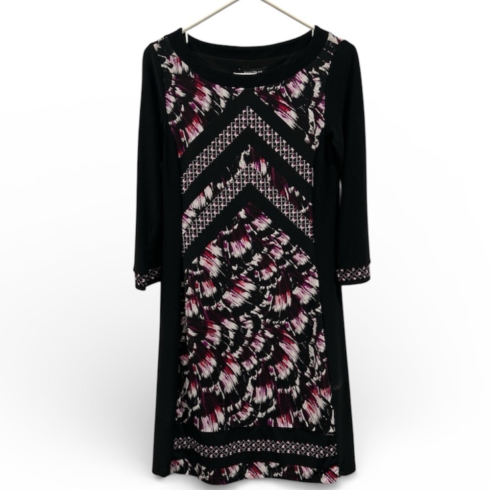 White House Black Market Black and Pink Long Sleeve Dress